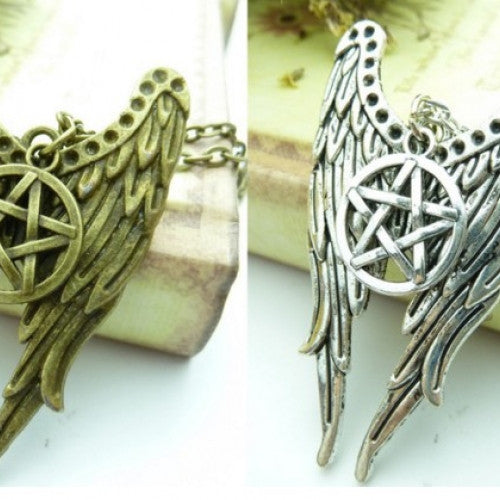 Supernatural Castiel Wings Charm Necklace Pendant necklace, Antique bronze one /silver tone